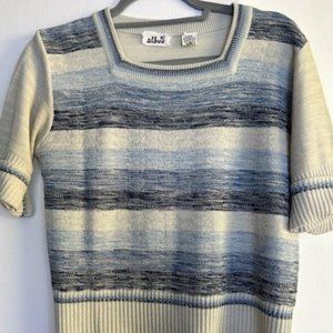 Vintage Albee Blue Striped Light-weight Sweater, Square Neck, medium